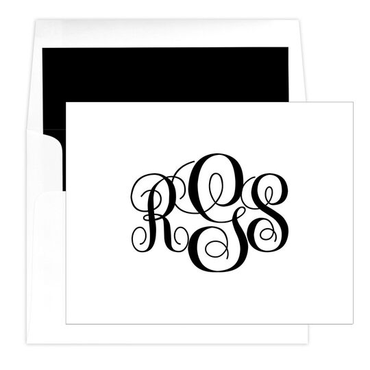 Grand Monogram Folded Note Cards - Raised Ink
